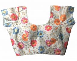 Light blue blouse with colored Flowers
